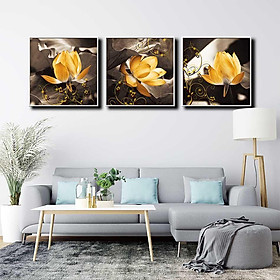 Bộ 3 tranh canvas treo tường Decor Họa tiết hoa sen vàng - DC184