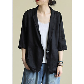 Áo vest Blazer Linen nữ tay lỡ 1 lớp, thiết kế 1 khuy, chất vải linen mềm mại, thời trang phong cách Nhật Bản