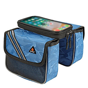 Túi để điện thoại cho xe đạp gắn trên khung xe kết hợp 2 túi đựng đồ 2 bên bằng vải chống nước-Màu xanh dương