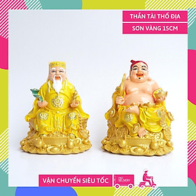 Tượng thờ Tài Địa Thần Tài Thổ Địa sơn vàng đế vàng - Cao 15cm