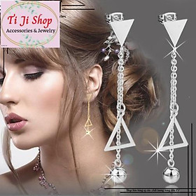 BÔNG TAI NỮ INOX MÀU TRẮNG TÒN TEN TAM GIÁC SANG TRỌNG - đẹp, không đen