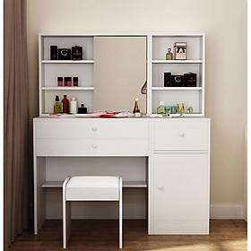 Mua Bàn Trang Điểm Gỗ Hiện Đại 3 Ngăn Kéo Kèm Ghế Trang Điểm Đơn Giản Kích Thước 120x40x140cm (BTD-04)