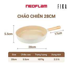 [Hàng chính hãng] Chảo chiên, cạn chống dính, bếp từ Fika Neoflam cỡ lớn 28cm, thành cao 5,5cm, dài 44.5cm (gồm cán), trọng lượng 965g. Made in Korea