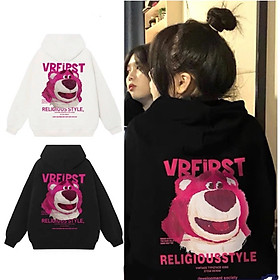 Áo hoodie nỉ bông nam nữ form rộng ĐẦU GẤU DÂU mũ 2 lớp trơn basic, Áo khoác hoodie ulzzang tay bồng phong cách Hàn Quốc