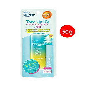 Sữa chống nắng nâng tông dành cho da dầu/hỗn hợp Sunplay Skin Aqua Tone Up UV Milk (Mint Green) (dành cho da sáng, có khuyết điểm đỏ) (50g)