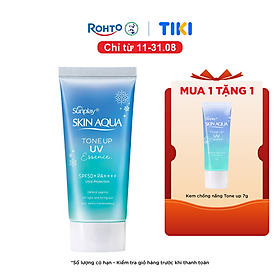 Kem chống nắng nâng tông Skin Aqua Tone up Blue cho da vàng có khuyết điểm đỏ, dạng tinh chất Sunplay Skin Aqua Tone Up UV Essence Blue SPF 50+ PA++++ 50g