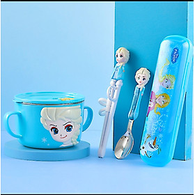 Set 2 món tô giữ nhiệt inox kèm muỗng đũa hộp Disney Frozen Elsa cho trẻ em