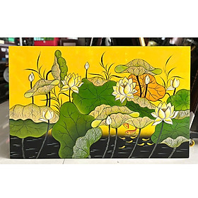 Tranh sơn mài - HOA SEN, HOA CÚC - chữ nhật thích hợp trang trí, làm quà tặng ý nghĩa ( không kèm khung)