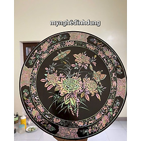 Mua Tráp tròn gỗ trắc khảm ốc đỏ kt mặt tròn 30 cao 11.6cm
