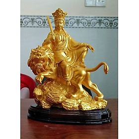 Tượng Phật Văn Thù Sư Lợi  Bồ Tát cởi sư tử màu nhũ vàng - TPT1007