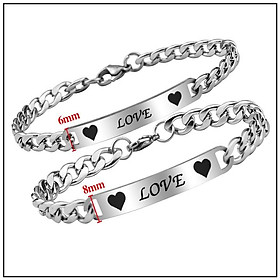 Lắc tay cặp tình nhân tim love, vòng tay inox nam nữ không đen không gỉ 1 cặp)- lcqc06