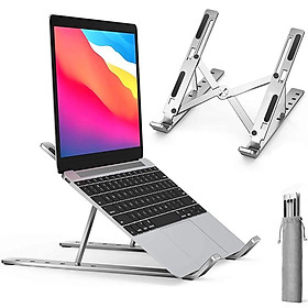 Kim loại di động có thể gập chân máy tính xách tay có thể điều chỉnh máy tính xách tay hỗ trợ bằng nhôm cho MacBook Pro Air Table Tablet Bound Bàn làm việc: Bạc