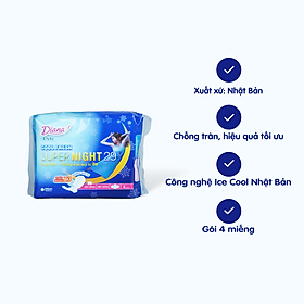 Hình ảnh Băng vệ sinh ban đêm có cánh Diana Sensi Cool Night Fresh 29cm (4 Miếng)