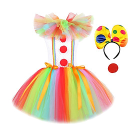 Hình ảnh Child Girl Clown Costume Mesh Tutu Dress Outfits with Headband Handmade