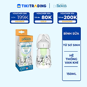 Bình sữa Dr.Brown's Options Plus cổ rộng 150ml PP TQ Jungle Designs hình Voi