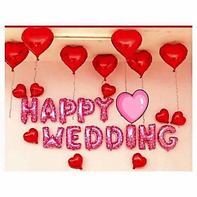 Bộ chữ happy wedding như hình và 20 vỏ bóng trắng + hồng
