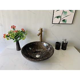 Mua Chậu rửa mặt lavabo đá tự nhiên tròn mỏng Nâu ý BST27