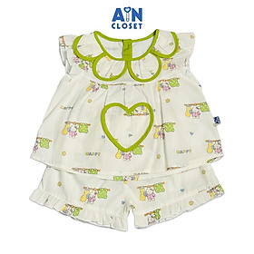 Bộ quần áo Ngắn bé gái hoạ tiết Thỏ Xanh Happy Cotton - AICDBGV9HACM - AIN Closet