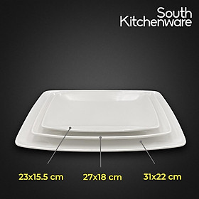 Dĩa chữ nhật phắng 23x15.5cm, 27x18cm, 31x22cm Misc-Assortment Lys Trắng Ngà sứ tráng men cao cấp Minh Long