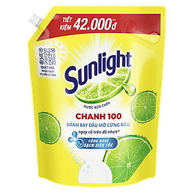 Nước Rửa Chén Bát Sunlight Chanh 100 Sạch Nhanh Xả Bọt Nhanh Rửa Sạch Dầu Mỡ Túi 3.1KG