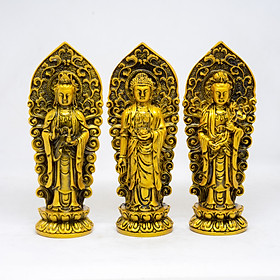 Bộ tượng Tam Thế Phật bằng đá màu vàng cao 18cm