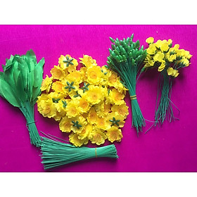 Mua Combo 1 kg hoa và phụ liệu di kèm hoa mai hoa đào vải trang trí tết