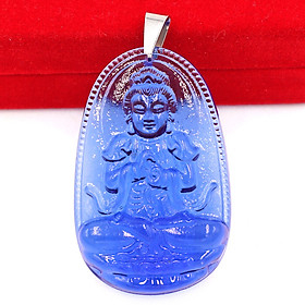 Mặt phật Như Lai Đại Nhật thủy tinh xanh dương 3.6cm - phật bản mệnh tuổi Mùi, Thân - mặt phật size nhỏ