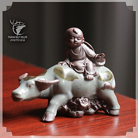 Mua Tượng Gốm Sứ Mini Tráng Men Mục Đồng Lão Tử Cưỡi Trâu   Trang Trí Tiểu Cảnh Hòn Non Bộ Cây Bonsai Cây Cảnh