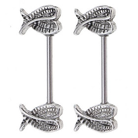 2x1 Pair Stainless Steel Angel Wings 16g Nipple Ring Bar Shields Body Jewelry