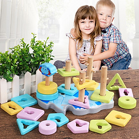 Bộ đồ chơi bằng gỗ  thả hình khối vào cột zíc zắc cho bé vui chơi, rèn luyện phản xạ và tư duy thông minh