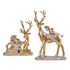 2Pcs Resin Deer Statues Decoration Reindeer Lover Figurines for Desktop, Office
