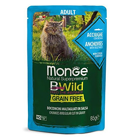 Pate cho mèo Monge Bwild - Pouches - Chunkies Adult Anchovies With Vegetables (vị Cá cơm và rau) 85gr