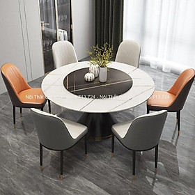Mua Bàn ăn tròn xoat 2 mặt đá phiến ceramic nhám - bàn ăn tròn mâm xoay 2 mặt đá kết hợp ghế Monet ngồi được 6 ghế 8 ghế