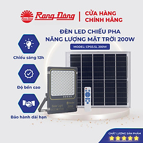 Đèn chiếu pha năng lượng mặt trời Rạng Đông 200W thế hệ mới Model: CP03.SL.RAD 200W.V2