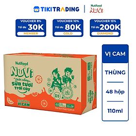 Thùng 48 hộp Thức Uống Sữa Tươi Trái Cây Tươi Nuvi Vị Cam 110ml - Tăng Cường Chiều Cao, Phát Triển Trí Não