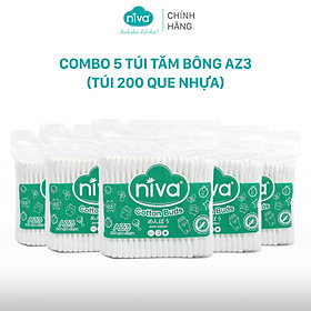 Combo 5 Tăm Bông NIVA Dành Cho Người Lớn Túi Zipper 200 Que nhựa Az3