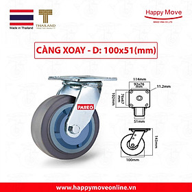 Bánh xe đẩy cao su xám tải nặng càng xoay 100 - 125mm - Happy Move Thái Lan