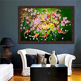 Bức tranh dán tường CỬU NGƯ QUẦN HỘI in giấy ảnh với 2 lựa chọn bề mặt cán lớp PVC gương hoặc màng pvc, MS: 20072707L12