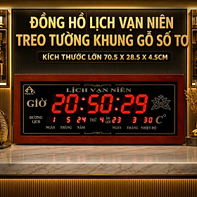 Đồng Hồ LED Lịch Vạn Niên Treo Tường Khung Gỗ Cao Cấp Số To Dễ Nhìn Hiển Thị Nhiệt Độ Mẫu Mới