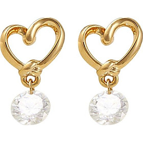 Bông tai nữ Trái tim vàng đá pha lê Showfay Jewelry