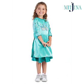 Bộ Áo Dài Bé Gái Vải SATIN Lụa in Hoa 11-34 kg - MEEJENA -1873