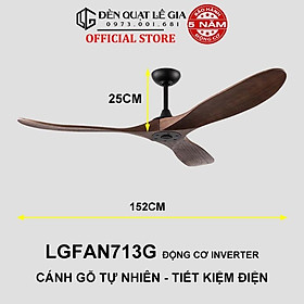 Quạt Trần Trang Trí Phòng Khách Phong Cách Đông Dương LÊ GIA LGFAN713V - Chiều Cao 25cm - Sải Cánh 152cm - Bảo Hành 5 Năm