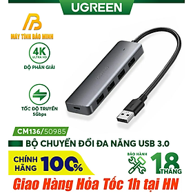 Bộ chia USB 1 ra 4 cổng USB 3.0 Ugreen 50985 (có cổng trợ nguồn Micro usb) - Hàng Chính Hãng