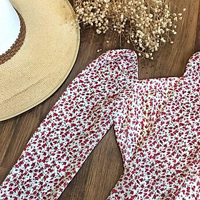 Hình ảnh Váy cổ vuông tay dài hoa nhí She, đầm nữ dáng A xẻ tà voan thiết kế đẹp SDX92