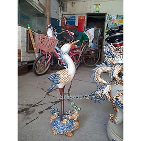 Trọn bộ đỉnh hạc men rạn đắp nổi chân đồng