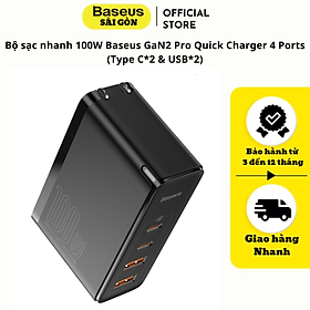 Bộ sạc nhanh 100W Baseus GaN2 Pro Quick Charger 4 Ports (Type C*2 & USB*2)- Hàng chính hãng