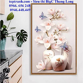 Mua Tranh thêu chữ thập bình hoa mộc lan hồng MN0089 chưa thêu