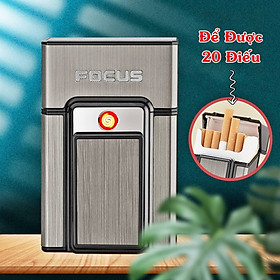 Hộp quẹt bật lửa điện - hộp thuốc focus 2in1 (để được 20 điếu thuốc) - (sạc điện)