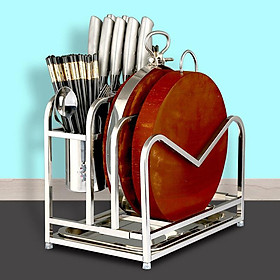 Giá dắt dao - Kệ cài dao thớt Inox 304 để bàn có ống đũa