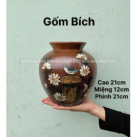 Mua Bình Hoa Lọ Hoa Dáng Vò Tròn Thấp Cao 22cm Men Mộc Gốm Sứ Bát Tràng
